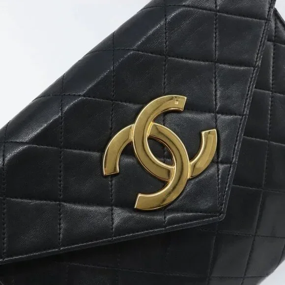 CHANEL Matelasse Chain Shoulder Bag Lamb Skin Black Gold CC Auth 158840 - Picture 11 of 16